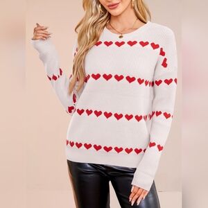 Womens Heart Pattern White and Red Sweater